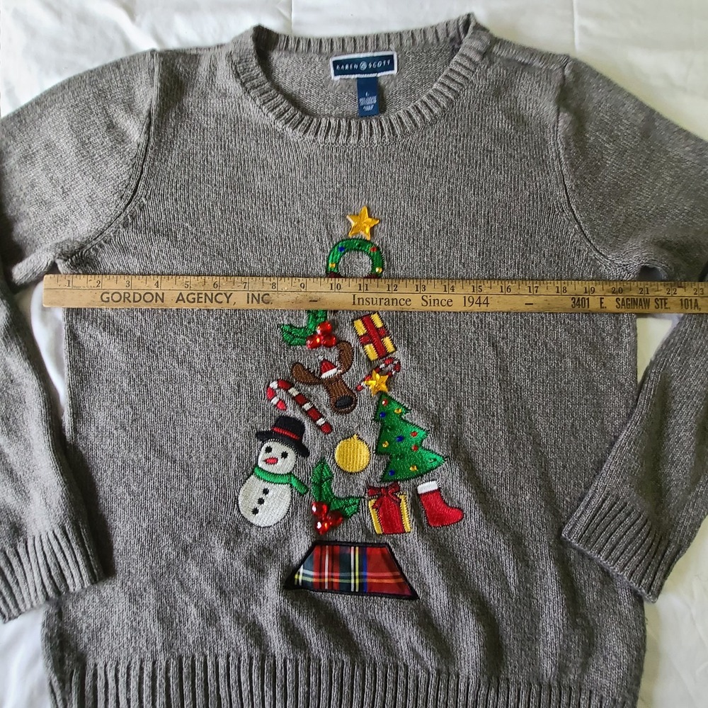 Karen Scott Large Sweater Christmas Tree Holiday Gift Embroidered Long‎ Sleeve - Picture 6 of 6